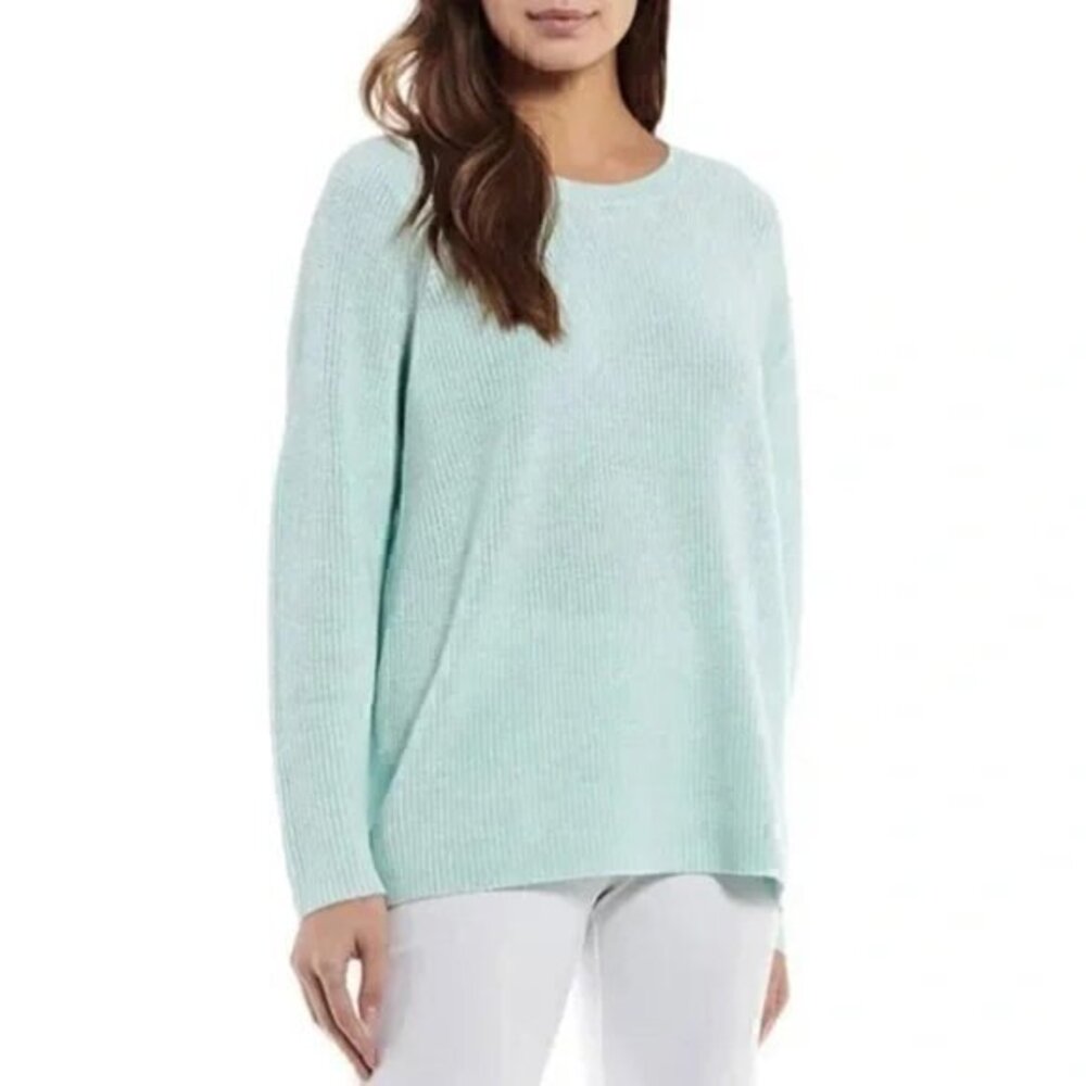 Eileen Fisher 100% Merino Wool Fine Knit Sweater Robin Blue Size M NWOT